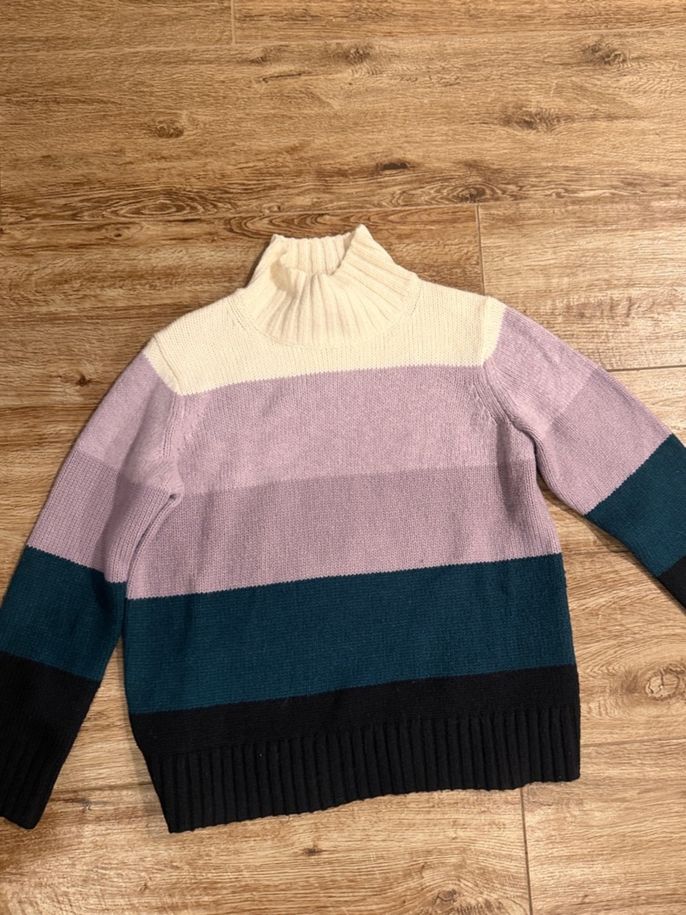 Ann Taylor Striped Turtleneck Sweater - Cream, Lavender, Teal, Black